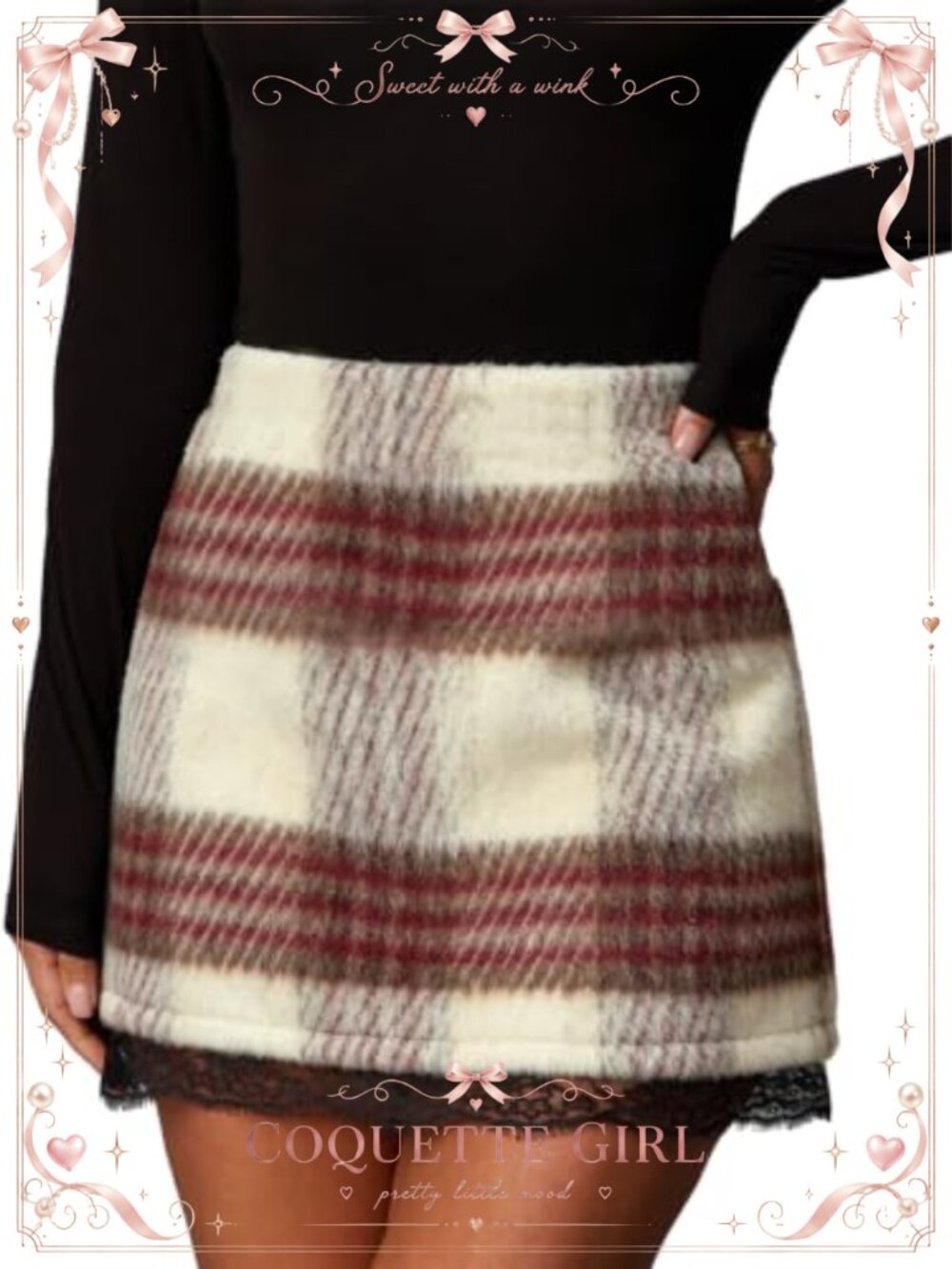 Women's Wool Blend Plaid Mini Pencil Skirt High Elastic Waist Above Knee